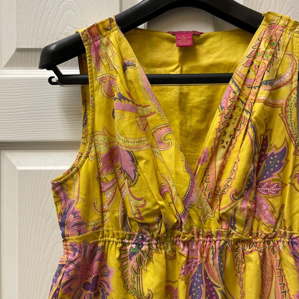 Sunny Leigh Size 8 Bright Yellow & Purple Paisley Pleated Sleeveless Sundress‎